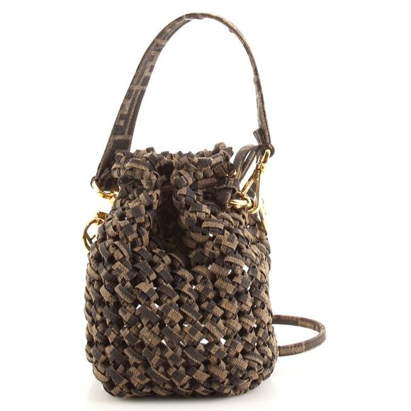 Fendi Mon Tresor Bucket Bag Jacquard Interlace Fabric Mini Brown - Picture 4 of 7